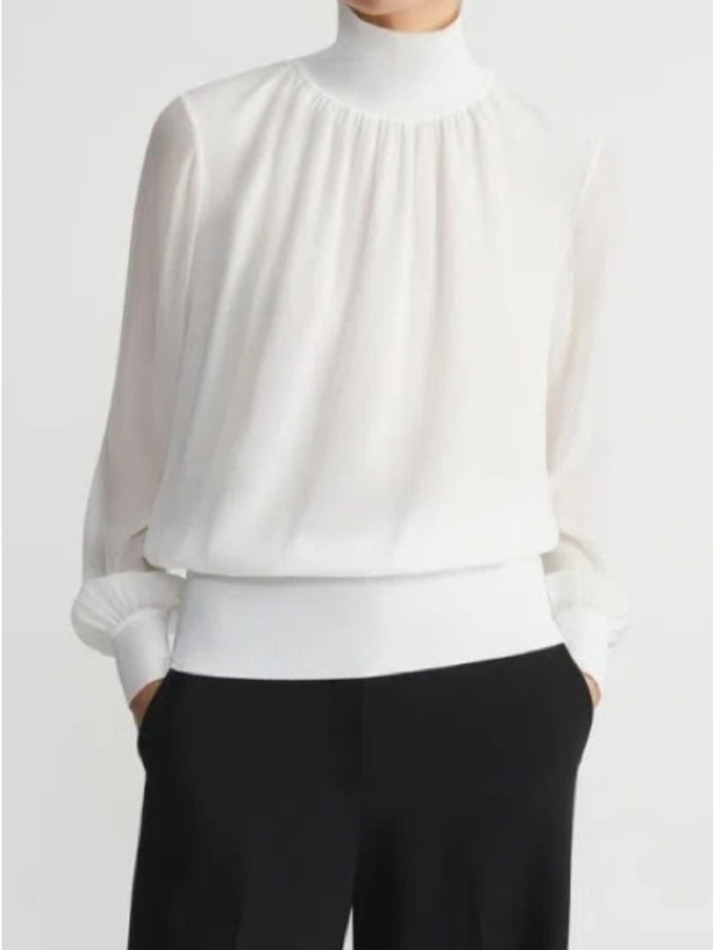 LAFAYETTE 148 NEW YORK White 100% silk Silk Georgette Blouse size XL!